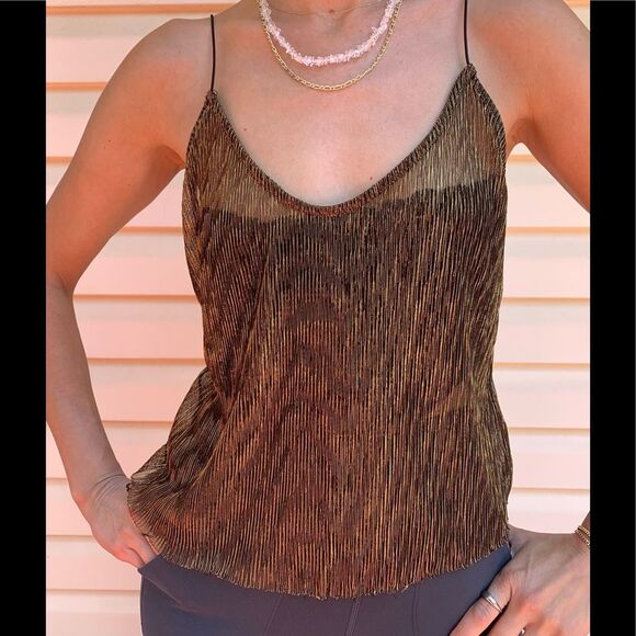 Urban Outfitters BDG Brown/metallic, sheer top, thin straps, size Small - Picture 1 of 14